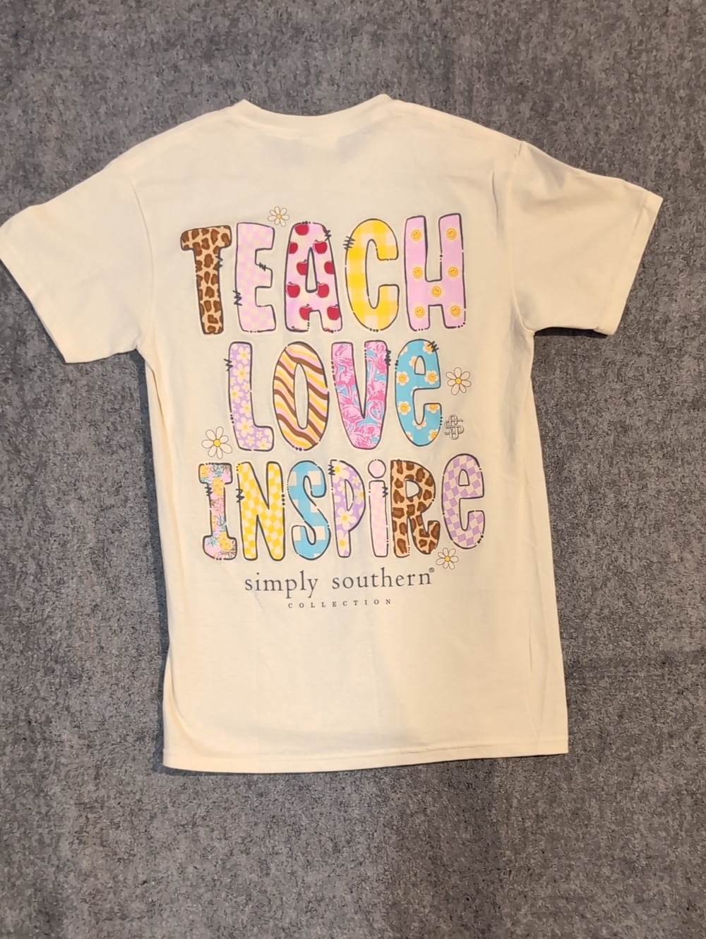 Simply Southern Cream 'Teach Love Inspire' Pastel Pattern Tee
